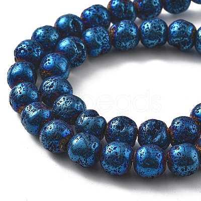 Electroplated Natural Lava Rock Beads Strands G-A251-E01-01H-1