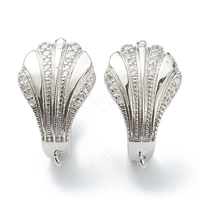 Shell Shape Brass Micro Pave Clear Cubic Zirconia Hoop Earring Findings with Latch Back Closure EJEW-A058-24P-1