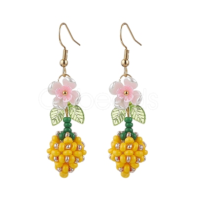 Flower 304 Stainless Steel Glass Seed Beads Dangle Earrings EJEW-MZ00470-03-1