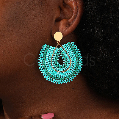 Bohemian Style Fan Glass Seed Beaded Dangle Stud Earrings for Women LS3119-3-1