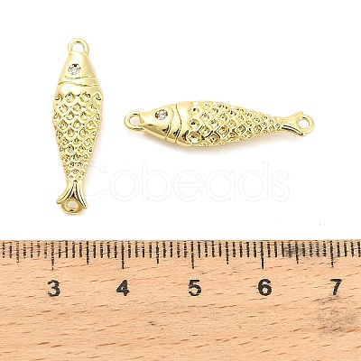 Brass Micro Pave Clear Cubic Zirconia Fish Connector Charms KK-H527-37G-1