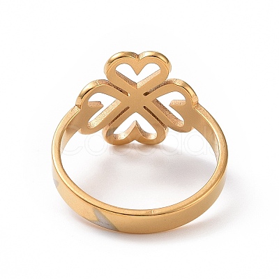 Ion Plating(IP) 201 Stainless Steel Heart Clover Finger Ring RJEW-J051-01G-1