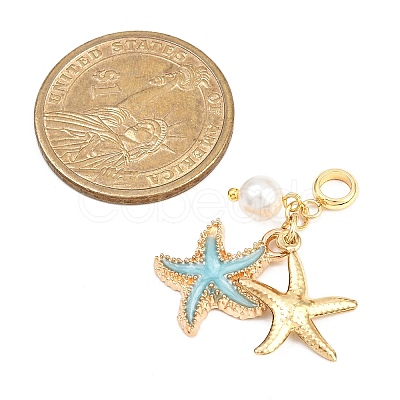 5Pcs 5 Colors Double Starfish Alloy Enamel European Dangle Charms PALLOY-JF04458-1