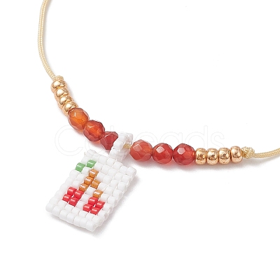Adjustable Handmade MIYUKI Glass Seed Beads & Natural Agate Charm Bracelets BJEW-MZ00248-02-1
