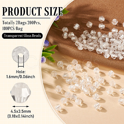 2Bags 200Pcs Transparent Glass Beads GLAA-TA0003-44A-1
