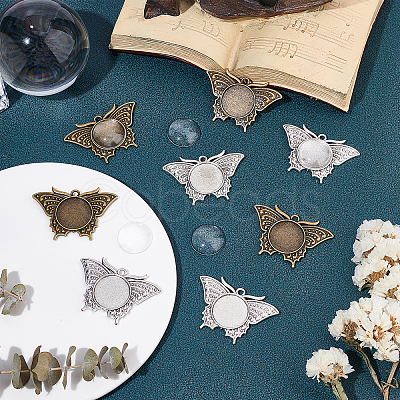 20Pcs 2 Colors Butterfly Alloy Pendant Cabochons Settings DIY-PH0003-27-WH-1