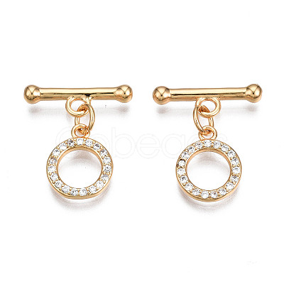 Brass Micro Pave Clear Cubic Zirconia Toggle Clasps KK-Q278-014-NF-1
