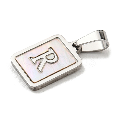 304 Stainless Steel Pave Natural White Shell Pendants STAS-S130-03P-R-1