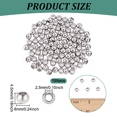 100Pcs 303 Stainless Steel European Beads STAS-NB0001-96B-1