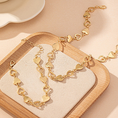 Zinc Alloy Heart Link Chain Necklaces & Bracelets Sets FS-WGBB3CC-01-1