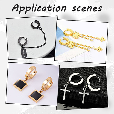 16Pcs 4 Colors 304 Stainless Steel Huggie Hoop Earrings Findings STAS-WR0001-15-1