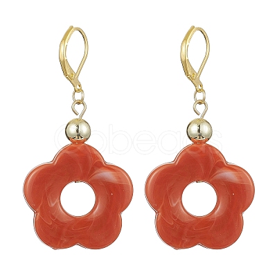 Acrylic Flower Dangle Leverback Earrings EJEW-JE05625-03-1