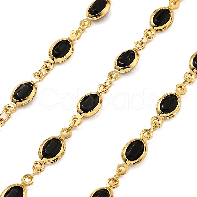 Brass Glass Oval Link Chains CHC-R001-02G-03-1