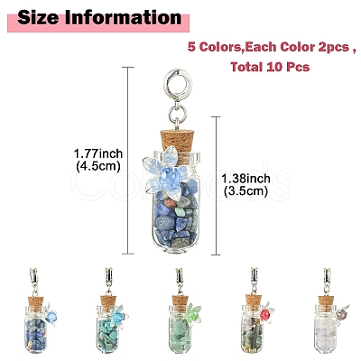10Pcs 5 Color Alloy & Glass Bottle Pendants PALLOY-YW00057-1