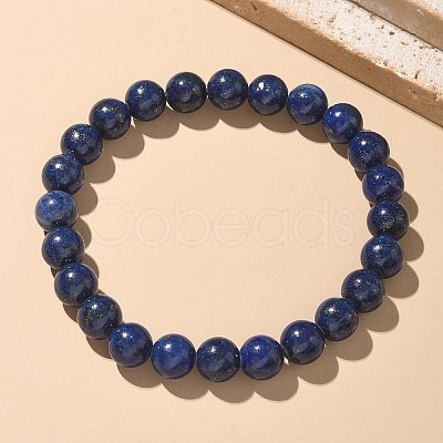 Natural Lapis Lazuli Bead Stretch Bracelets X-BJEW-K212-B-047-1