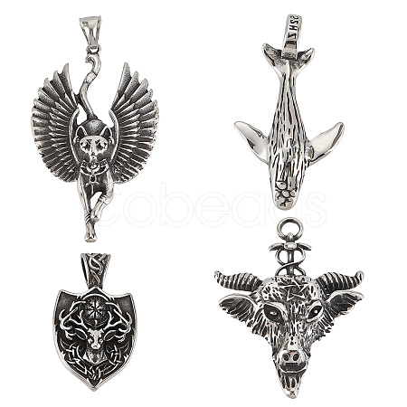 4Pcs 4 Style 304 Stainless Steel Big  Pendants STAS-DC0006-21-1