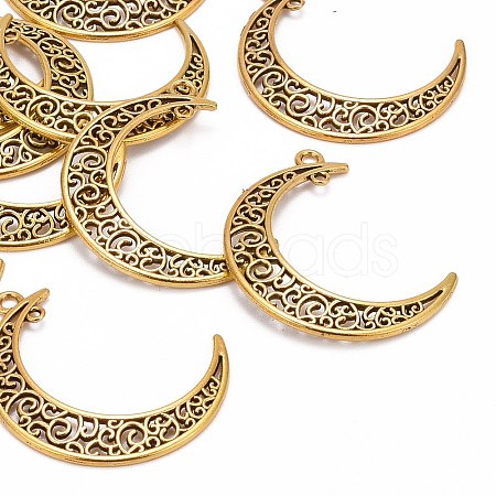 Tibetan Style Alloy Hollow Moon  2-Loop Link Pendants LS-TIBEP-5312-AG-LF-1