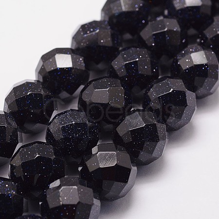 Synthetic Blue Goldstone Beads Strands G-N0178-05-16mm-1