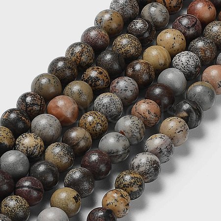 Round Natural Dendritic Jasper Beads Strands G-I176-06-8mm-01-1