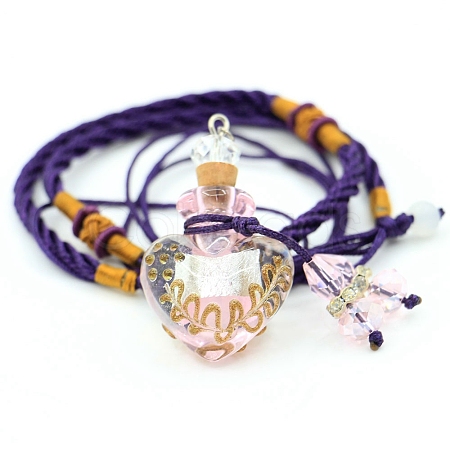 Baroque Style Heart Handmade Lampwork Perfume Essence Bottle Pendant Necklace PW-WG42346-07-1