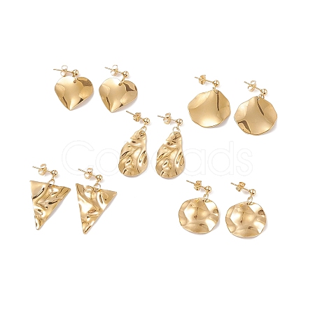 5 Pairs 5 Style Twist Triangle & Nugget & Flat Round 304 Stainless Steel Dangle Stud Earrings Set for Women EJEW-JE05090-02-1