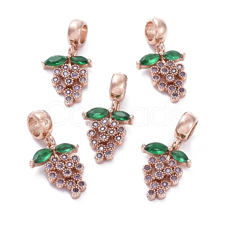 Brass Micro Pave Cubic Zirconia European Dangle Charms ZIRC-F074-05RG-1