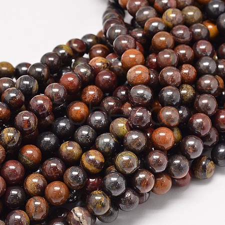 Natural Red Tiger Iron Round Bead Strands X-G-P075-22-6mm-1