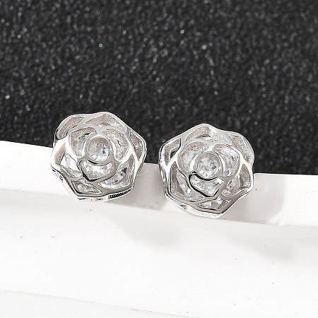Rose 925 Sterling Silver Micro Pave Clear Cubic Zirconia Stud Earrings EJEW-S271-01P-1