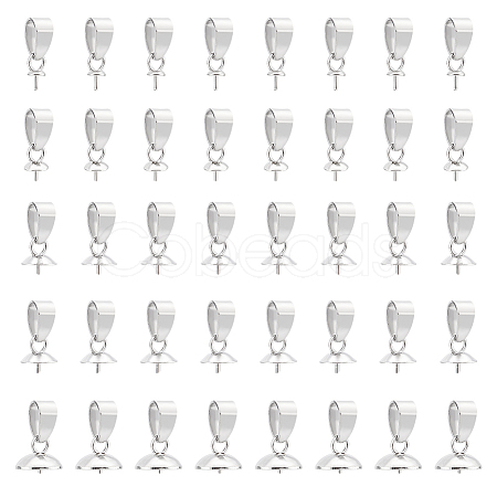 40Pcs 5 Style 304 Stainless Steel Cup Pearl Peg Bails Pin Pendants STAS-UN0055-01-1