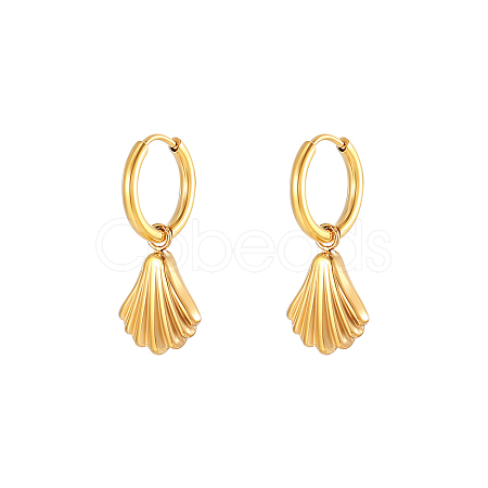 304 Stainless Steel Shell Shape Dangle Earrings for Women HK0128-1-1