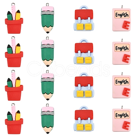 16Pcs 4 Styles Stationery Theme Resin Pendants RESI-FS0001-89-1