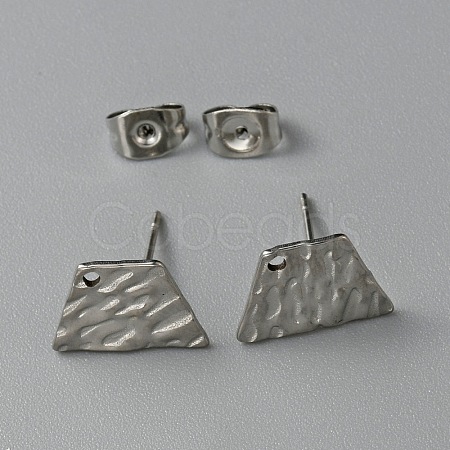 304 Stainless Steel Textured Geometry Stud Earring Findings with Hole STAS-WH0027-54N-1