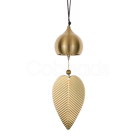 Leaf Brass Wind Chimes AJEW-P110-01B-1