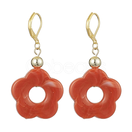 Acrylic Flower Dangle Leverback Earrings EJEW-JE05625-03-1