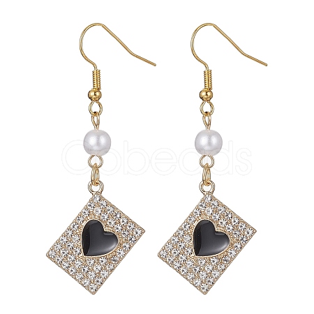 Alloy Crystal Rhinestone Rectangle with Heart Dangle Earrings EJEW-JE05491-04-1