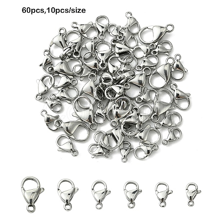 60Pcs 6 Colors 304 Stainless Steel Lobster Claw Clasps STAS-YW0002-49-1
