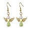 Angel Antique Golden Alloy & Resin Dangle Earrings, Imitation Pearl Acrylic Drop Earrings, Dark Olive Green, 45x21.5mm