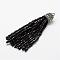 Electroplate Glass Bead Tassel Big Pendants, with Brass Rhinestone Findings, Black, 76x10.8mm, Hole: 2.5mm