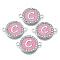 Alloy Enamel Links Connectors, with Crystal Rhinestones, Flat Round with Letter, Silver Color Plated, Letter.C, 22x16x2mm, Hole: 1.8mm