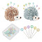 HOBBIESAY Velet & Cotton Plush Toys, Hedgehog Needle Cushions, with Iron Head Pins, Mixed Color, Needle Cushion: 60.5x100x85mm, Hole: 5mm, , 2pcs, Head Pins: 46mm, about 100pcs