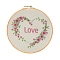 Embroidery Starter Kits, including Embroidery Fabric & Thread, Needle, Instruction Sheet, Love Heart & Rose for Valentine's Day, Word, 270x270mm