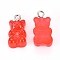 Resin Pendants, with Platinum Plated Iron Findings, Bear, Imitation Jelly, Red, 20.5x10.5x6.5mm, Hole: 2mm