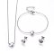 Tarnish Resistant 304 Stainless Steel Jewelry Sets, Pendant Necklaces & Stud Earrings & Bracelets, Heart, Stainless Steel Color, 16.93 inch(43cm), 6-3/4 inch(17cm), 7x9x2.5mm, Pin: 0.8mm