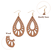 2 Pairs 2 Style Natural Wood Hollow Out Teardrop Dangle Earrings EJEW-AN0001-54-3