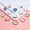 13Pcs 13 Style Aquamarine Rhinestone Tortoise & Elephant & Lotus & Crown Finger Rings Set JR939A-4
