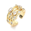 Brass Micro Pave Cubic Zirconia Cuff Open Rings RJEW-C158-02G-4