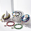 Synthetic Turquoise(Dyed) & Lampwork Evil Eye Round Beaded Stretch Bracelet with Hamsa Hand Charm for Women BJEW-JB07836-2