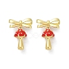 Mushroom with Bowknot Brass Enamel Dangle Stud Earrings EJEW-F895-25A-G-4