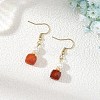 Natural Carnelian with Round Shell Pearl Beads Cube Dangle Earrings EJEW-JE07522-1
