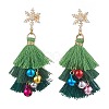 Polycotton Tassels Christmas Tree & Bell Stud Dangle Earring EJEW-JE06076-1